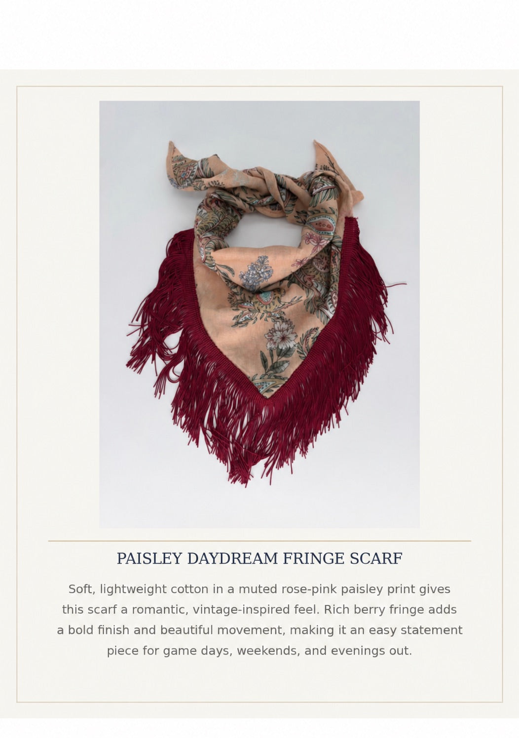 One of a Kind Fringe Bandana - pink/bordeaux fringe