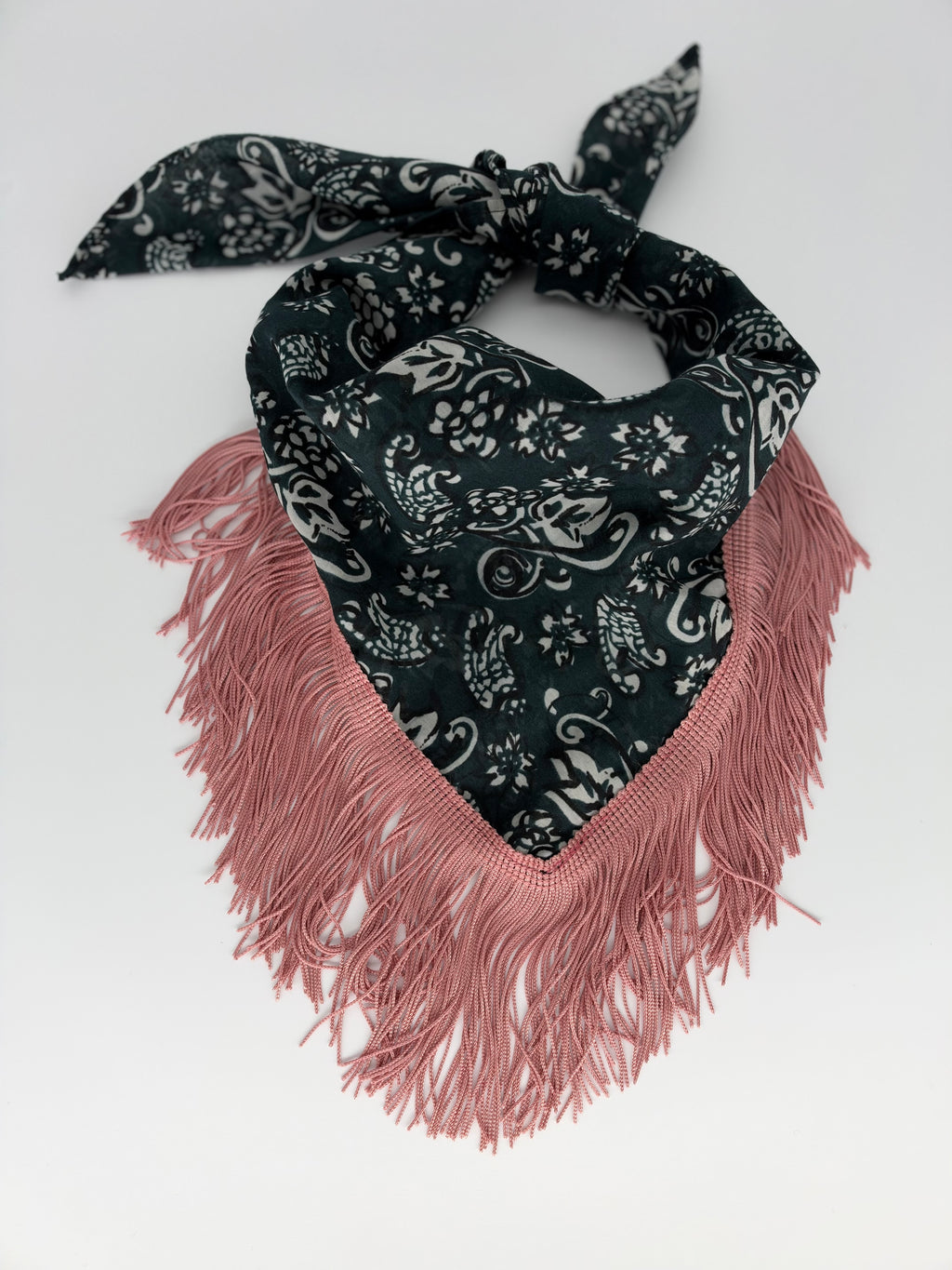 One of a Kind Fringe Bandana - green/pink fringe
